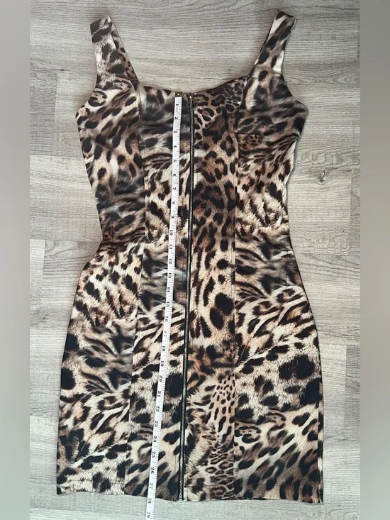 STUDIO F Leopard Print Zip-Front Mini Dress - Brown - Picture 4 of 14